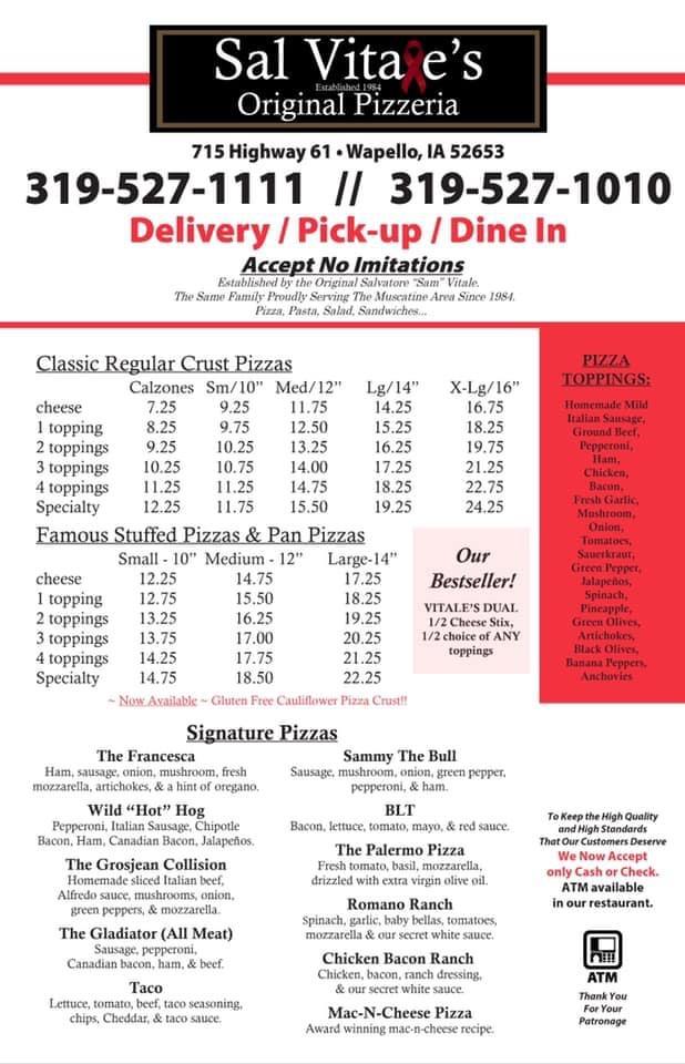 Sal Vitale's Italian Restaurant Pizza & Pasta Menu image 2