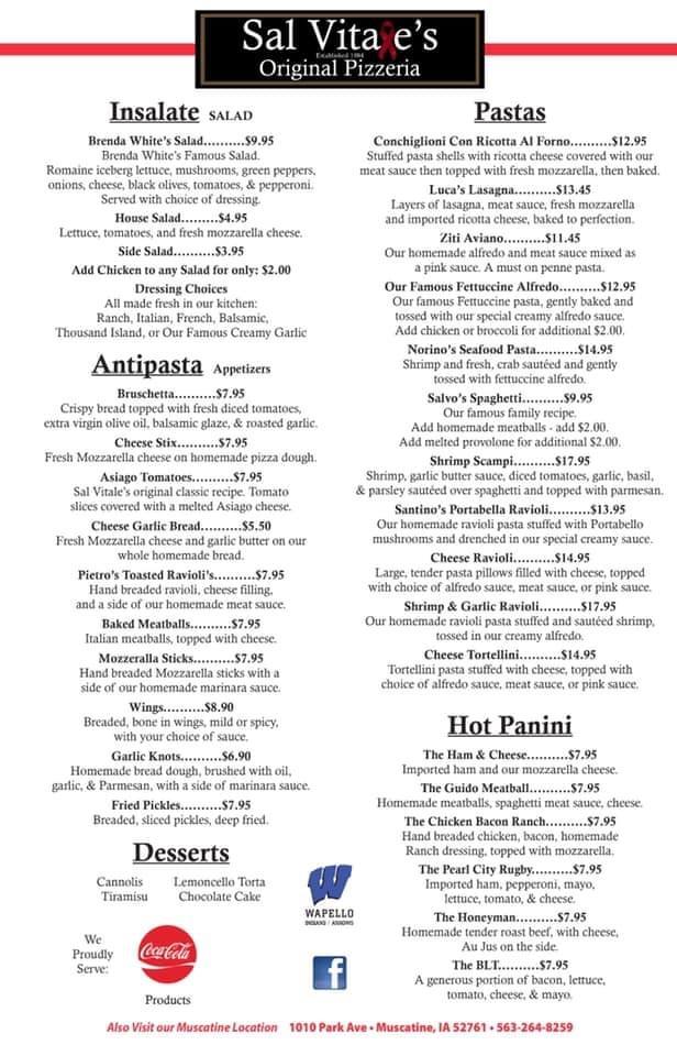 Sal Vitale's Italian Restaurant Pizza & Pasta Menu image 4